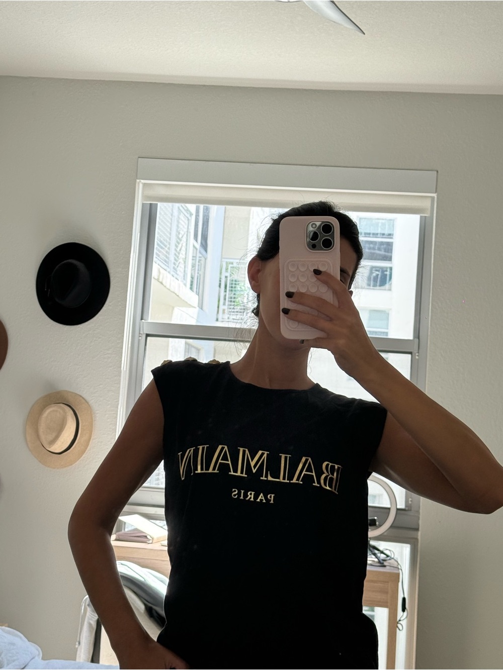 Balmain Black Tank/ Tee with Gold Logo